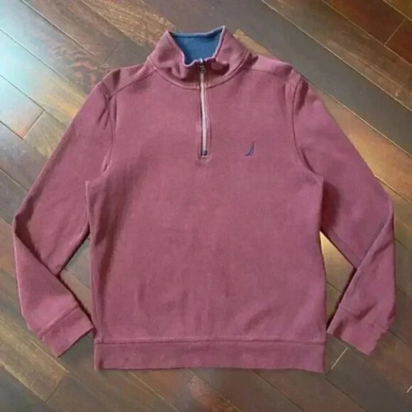 Nautica 1/4 Zip Pullover Sweater Maroon Burgundy Cotton Size Medium - Picture 13 of 13